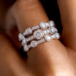 Half Eternity Triple Row Round Cut White Sapphire Wedding Band For Women