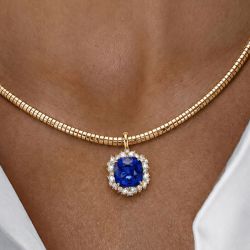 Halo Gold Chain Cushion Cut Blue Sapphire Gold Necklace Pendant Necklace Wedding Jewelry For Women
