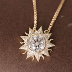 Golden Round Cut White Sapphire Star Pendant Necklace For Women