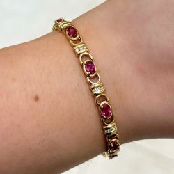 Golden Oval Cut Ruby Sapphire Tennis Bracelet For Women  