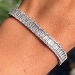 Round & Baguette Cut White Sapphire Tennis Bracelet For Women Wedding Jewelry 