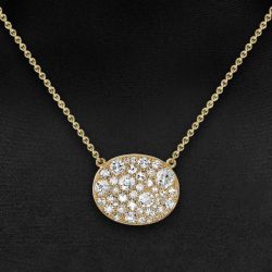 Golden Oval Shaped Round Cut White Sapphire Cobblestone Pendant Necklace For Women