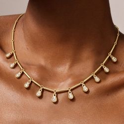 Golden Pear Cut White Sapphire Drop Necklace For Women Wedding Jewelry 