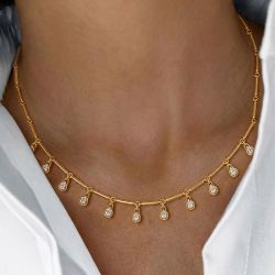 Golden Pear Cut White Sapphire Drop Necklace For Women Wedding Jewelry 
