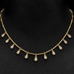 Golden Pear Cut White Sapphire Drop Necklace For Women Wedding Jewelry 