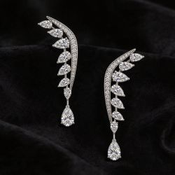 Wing Design Pear Cut White Sapphire Drop Earrings For Women 