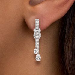 Knot Design Pear Cut White Sapphire Drop Earrings For Women 