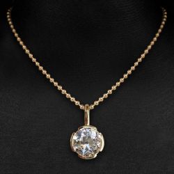 Bezel Golden Ball Chain Solitaire Round Cut White Sapphire Pendant Necklace For Women