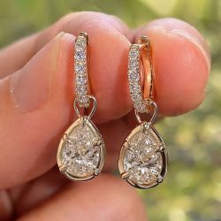 Golden Pear Cut White Sapphire Drop Earrings For Women 