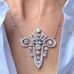 Milgrain Art Deco Round Cut White Sapphire Pendant Necklace For Women