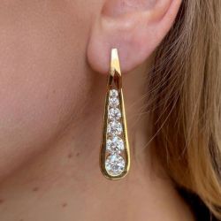 Golden Round Cut White Sapphire Drop Earrings For Women 