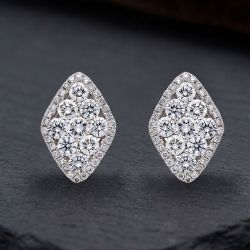 Rhombic Design Round Cut White Sapphire Stud Earrings For Women 