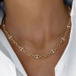 Golden Round Cut White Sapphire Paperclip Necklace For Women  