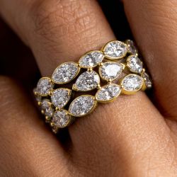 Three Row Pear & Marquise Cut White Sapphire Wedding Band For Women