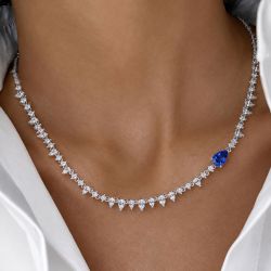 Elegant Pear Cut Blue Sapphire Bridal Statement Necklace Tennis Necklace For Women