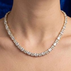 Luxury Gold Oval Cut White Sapphire Cluster Tennis Necklace For Women Bridal Jewelry