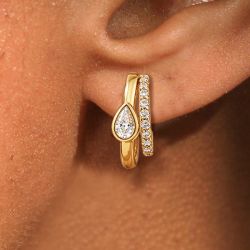 Golden Bezel Pear Cut White Sapphire Double Row Hoop Earrings For Women Wedding Jewelry