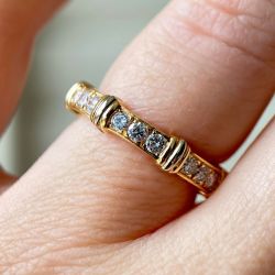 Golden Half Eternity Round Cut White Sapphire Wedding Band For Women