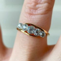 Two Tone Five Stones Milgrain  Bezel Round Cut White Sapphire Engagement Ring For Women