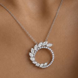 Marquise Cut White Sapphire Wreath Circle Pendant Necklace For Women