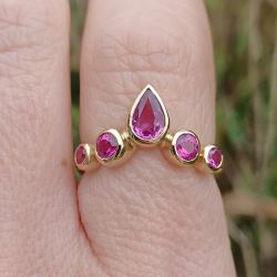 Golden V-Shaped Pear Cut Pink Sapphire Five Stone Ring Engagement Ring For Women 