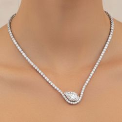 Half Bezel Pear Cut White Sapphire Tennis Necklace For Women