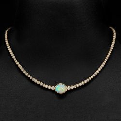 Golden Bezel Oval Cut Opal Tennis Necklace For Women 