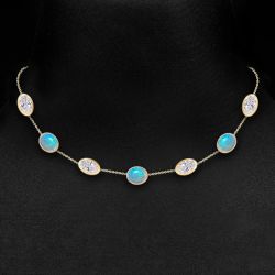 Golden Bezel Oval Cut Opal Tennis Necklace For Women 