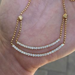 Round Cut White Sapphire Gold Bead Chain Necklace Double Curved Bar Necklace Pendant Necklace For Women 