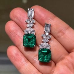 Cluster Design Emerald Cut Emerald Sapphire Drop Earrings For Women