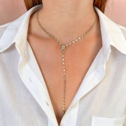 Golden Bezel Emerald Cut White Sapphire Lariat  Necklace For Women 