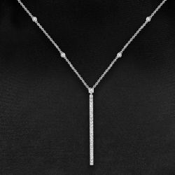 Round Cut White Sapphire Vertical Necklace Pendant Necklace For Women Wedding Jewelry