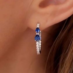 Pear Cut Blue Sapphire Hoop Earrings For Women Wedding Jewelry