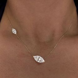 Golden Marquise Cut White Sapphire Pendant Necklace For Women Wedding Jewelry 