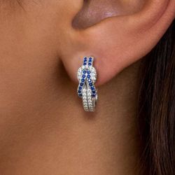 Infinity Design Round Cut Blue Sapphire Hoop Earrings For Women