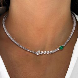 Two Tone Pear Cut White & Emerald Sapphire Tennis Necklace For Women Wedding Jewelry
