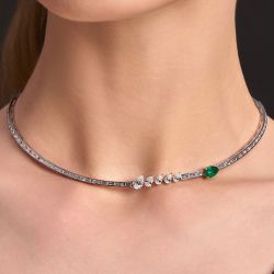 Two Tone Pear Cut White & Emerald Sapphire Tennis Necklace For Women Wedding Jewelry