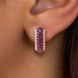 Two Tone Round Cut Ruby Sapphire Hoop Earrings For Women