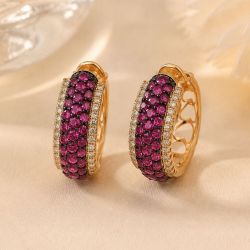 Two Tone Round Cut Ruby Sapphire Hoop Earrings For Women