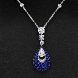 Two Tone Round Cut Blue Sapphire Pendant Necklace For Women Wedding Jewelry