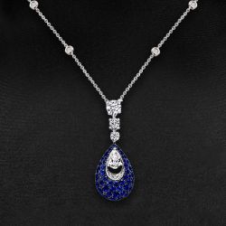 Two Tone Round Cut Blue Sapphire Pendant Necklace For Women Wedding Jewelry