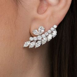 Floral Wing Marquise & Pear Cut White Sapphire Stud Earrings For Women Bridal Jewelry