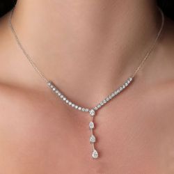 Pear Cut White Sapphire Pendant Necklace For Women 