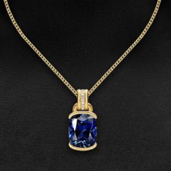 Golden Half Bezel Cushion Cut Blue Sapphire Pendant Necklace For Women