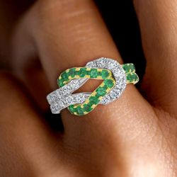 Infinity Design Two Tone Round Cut Emerald Sapphire Wedding Band For Women
