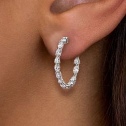 Multi Cut White Sapphire Hoop Earrings For Women
