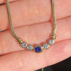 Gold Necklace Design Bezel Cuban Chain Cushion Cut Blue Sapphire Pendant Necklace Gold Chains For Women