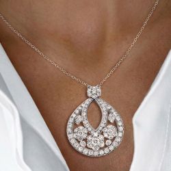 Flower Round Cut White Sapphire Pendant Necklace For Women 