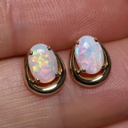 Golden Oval Cut Opal Stud Earrings For Women 