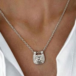 Bezel Cushion Cut White Sapphire Pendant Necklace For Women 